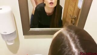 A petite brunette got fucked in the restaurant toilet on the first date