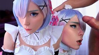Kawaii Maid Cosplay Gives Deepthroat Blowjob to Her Boss
