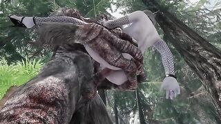 Dark Elf gets her pussy railed by a huge Troll cock