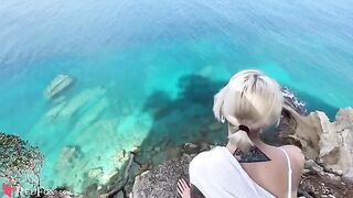 The cute girlfriend passionately sucks her ex-boyfriend’s big dick on the ocean shore