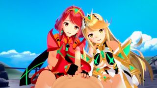 Xenoblade: threesome with Pyra and Mythra (3D Hentai) - Animated