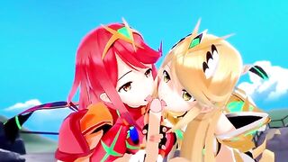 Xenoblade: threesome with Pyra and Mythra (3D Hentai) - Animated