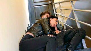The couple got down and dirty on the stairs of their department, it was hot!