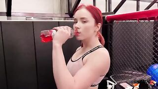 Redhead gets her booty smashed by a gym trainer
