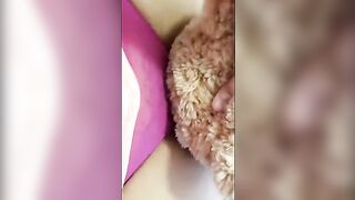 A girl is fucking with her favorite teddy bear passionately