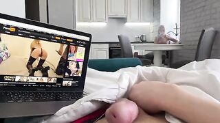 A blonde catches a guy jerking off and offers to help