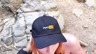 A girl is fucking with a boy in the woods, her riskiest sex ever