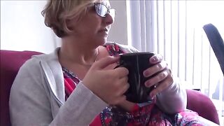 Stepson returns home to his stunning stepmom in this captivating scene