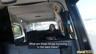 Fake taxi ride with Sabien Demonia in fishnets ends with rough sex