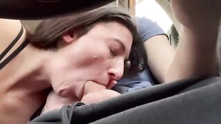 Real couple on a road trip, stopping to get their cocks sucked in public
