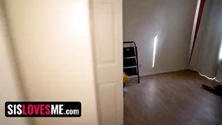 Hot cam show with sexy step sister gets interrupted