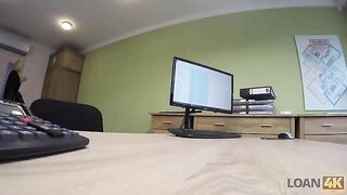 The woman is in need of a loan, so she has to fuck with the agent