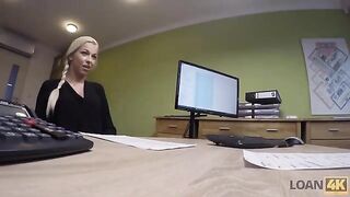 The woman is in need of a loan, so she has to fuck with the agent