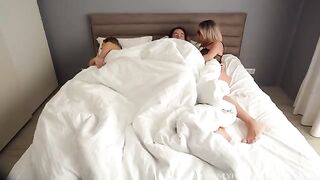 Girl seduced by her hot stepmom and her boyfriend in a steamy threesome