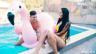 Petite brunette Andreina Deluxe gets her pussy smashed by the pool