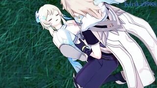 Aether fucks Futa Lumine in the meadow at night - Genshin Impact Hentai