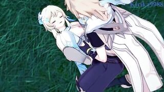 Aether fucks Futa Lumine in the meadow at night - Genshin Impact Hentai