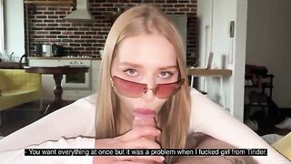 A pretty woman with glasses gets fucked and cum on her face