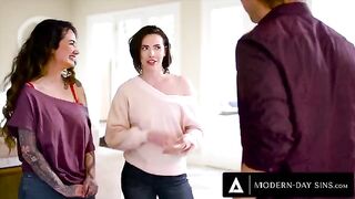 Casey Calvert and Arabelle Raphael share boyfriend's cock in threesome