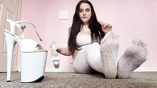 Nylons and Pleasers Foot Worship with a sexy brunette babe