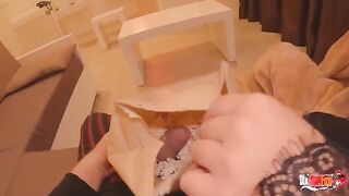 The guy stuck his dick in the popcorn and sexy stepmom got horny