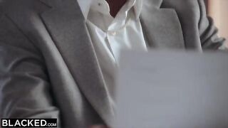A blonde girl is obsessed with her best friend's boss, in a steamy BLACKED scene