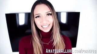 Petite brunette babe Kimora Quin loves the feeling of a cock down her throat