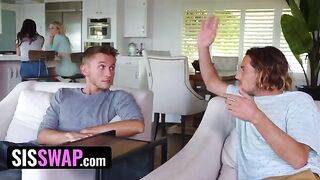 Lusty dudes pretend to be stepsisters' boyfriends in steamy swap