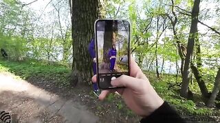 A girl has sex with a stranger in the public place and swallows his cum