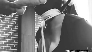 Bound slave gets a big dildo in his mouth and smelly pussy - Sex Tape