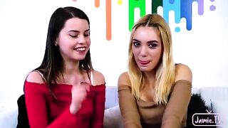 Two cute girls shared Nico's big dick in their mouths