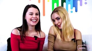 Two cute girls shared Nico's big dick in their mouths