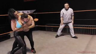 Gorgeous brunette Nadia White dominates Glenn King in a femdom match