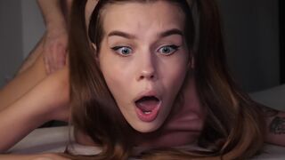 Skinny teen gets her asshole gapped by a massive cock in 4K