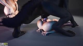 Beautiful girls are being fucked by a werewolf