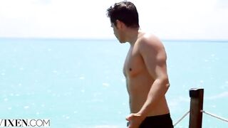 The stunning brunette Gianna Dior is having fun on a desert island with someone
