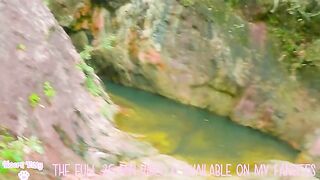 A girl has sex in nature, in a waterfall on a tropical island