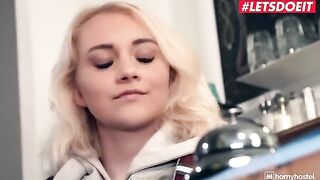 Horny hostel surprises petite teen with a big cock
