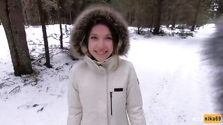 I like sex in the quick outdoors even in the winter - On my pretty face Cum POV
