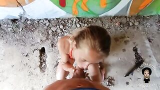 A cute blonde girl met a guy in an abandoned building and they got intimate