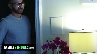The stepdaughter, Vanna Bardot, pleases her stepdad while her stepmom is in the room