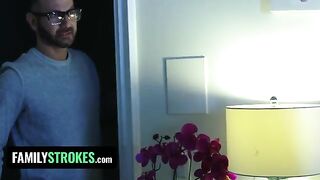 The stepdaughter, Vanna Bardot, pleases her stepdad while her stepmom is in the room