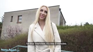 Public Agent footage features a blonde MILF getting fucked in a basement for cash