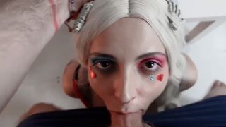 Crazy bitch Harley Quinn with a huge butt plug in her ass hole