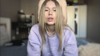 The cute girl showed her body to her boyfriend and he finished with delight