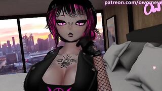 A goth girl in a bad mood plays a game until she gets fucked