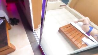 The red-haired girl has sex in the bikini with the employee