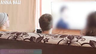 A girl almost got caught cheating by her husband on the couch