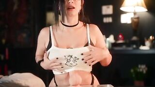 A goth girl with big boobs fucks with her new toy from Adam & Eve