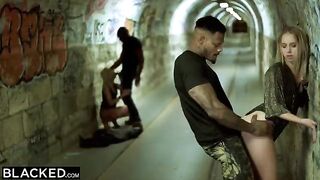 Blonde girl is getting DPed by two black guys in this hot compilation